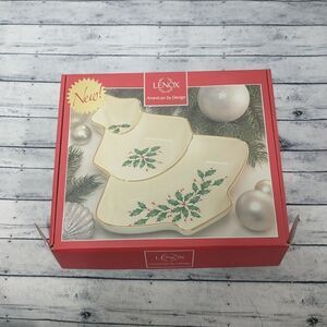 New In Box Lenox Holiday Christmas Tree 11" Divided Candy Relish Server Dish.